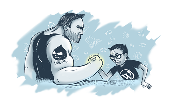 Comic showing power of Drupal vs Wordpress