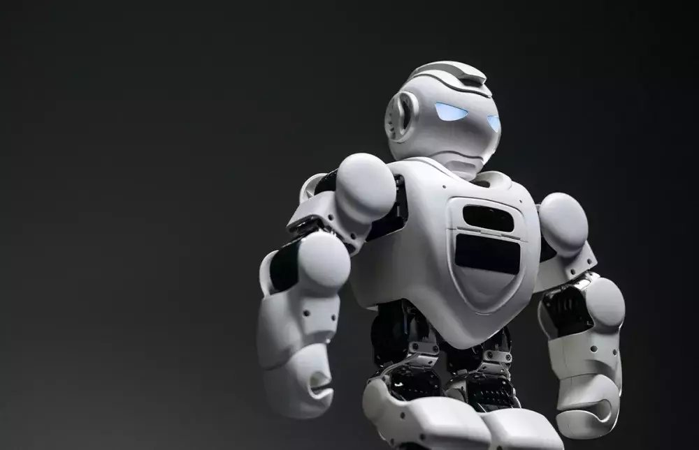 White Robot with a grey background